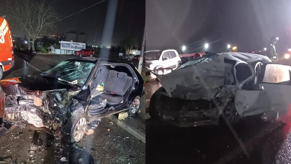 Colisão frontal grave na BR-470 deixa dois motoristas encarcerados