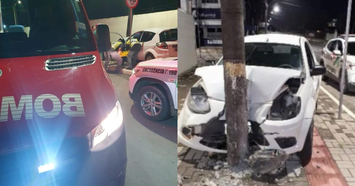 Motorista é arremessado dentro do carro após bater em poste e morre no hospital