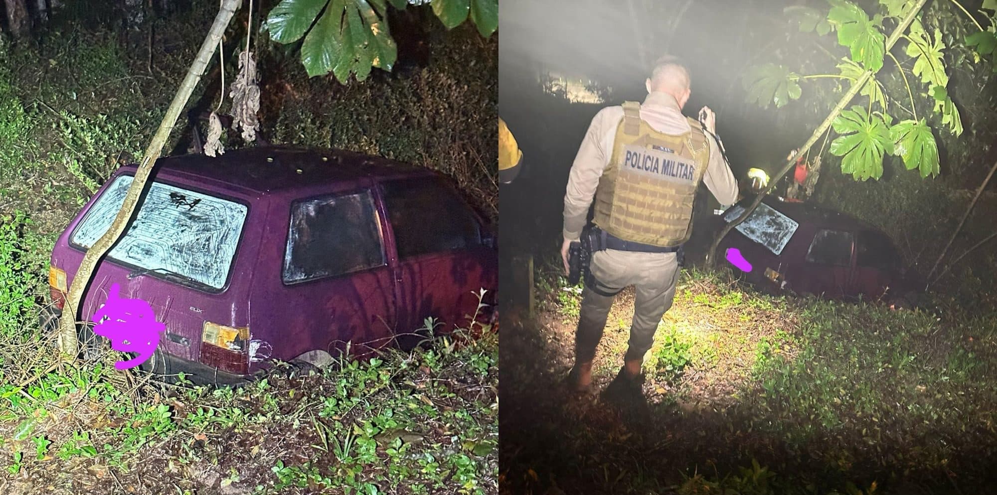 Carro despenca de barranco em Brusque e mulher é resgatada às pressas