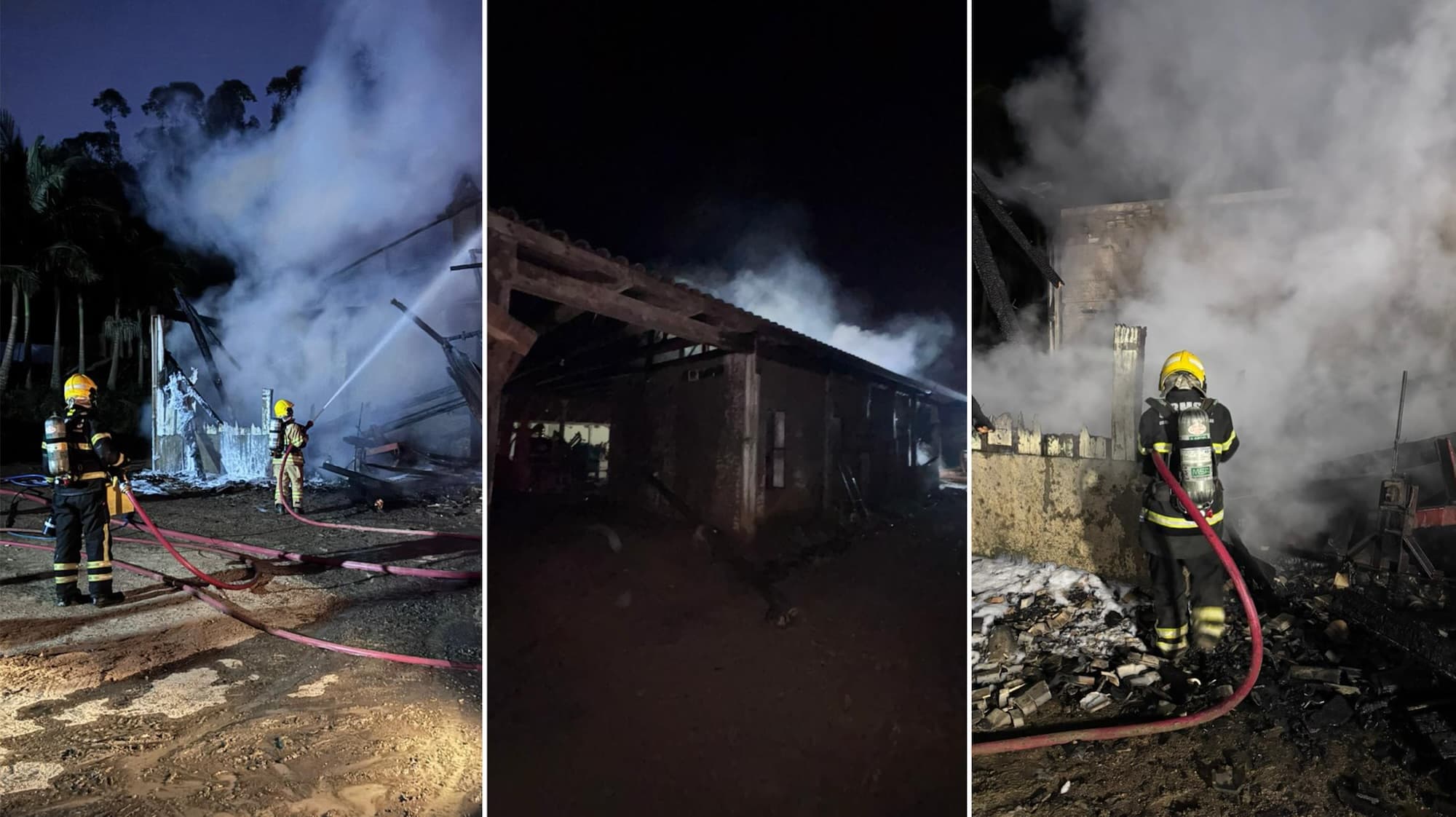 Incêndio destrói estufa de milho e provoca colapso parcial de galpão no Sul de SC: “por pouco não foi uma tragédia”