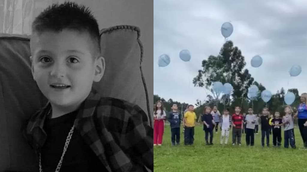 Amigos de escola soltam balões em homenagem a menino de 5 anos que morreu afogado em SC