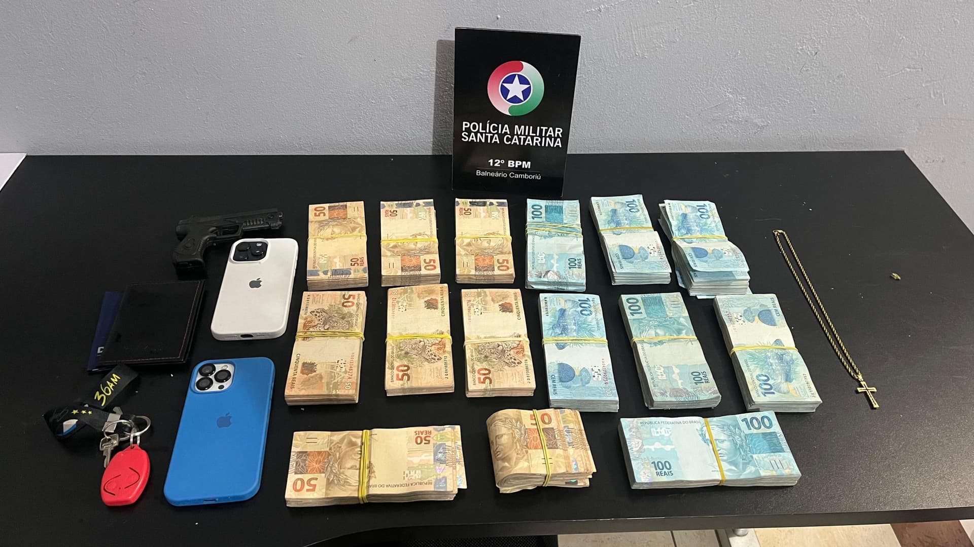 Homens são flagrados com arma falsa e mais de R$ 100 mil em Balneário Camboriú