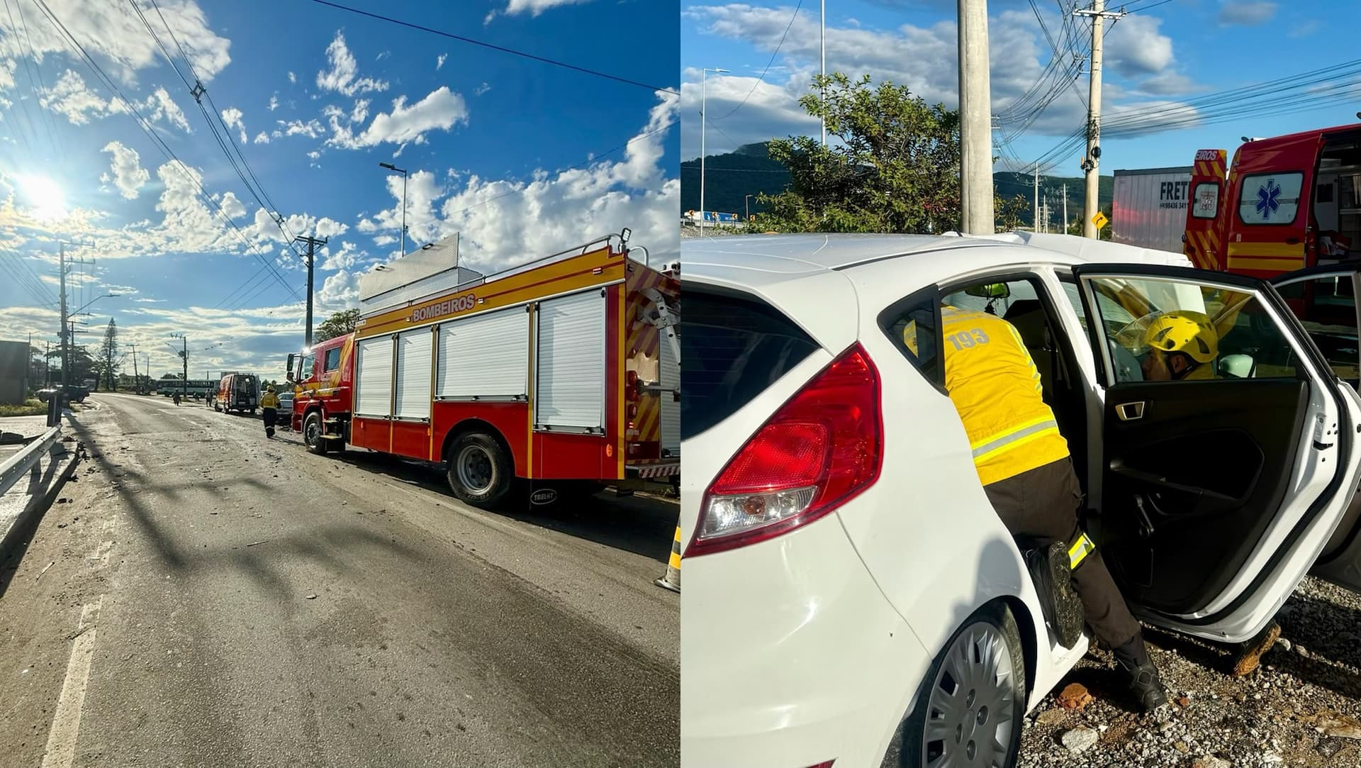 Batida de frente entre dois carros mobiliza socorristas em Palhoça