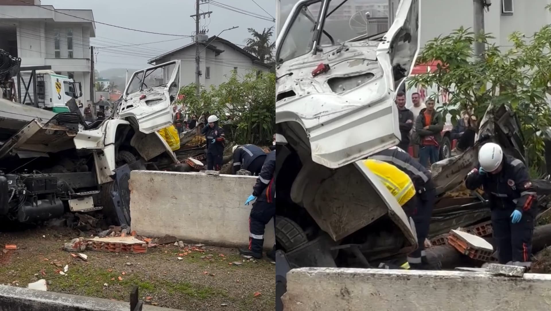 Carga de concreto esmaga cabine de caminhão e mata trabalhador em Santo Amaro da Imperatriz
