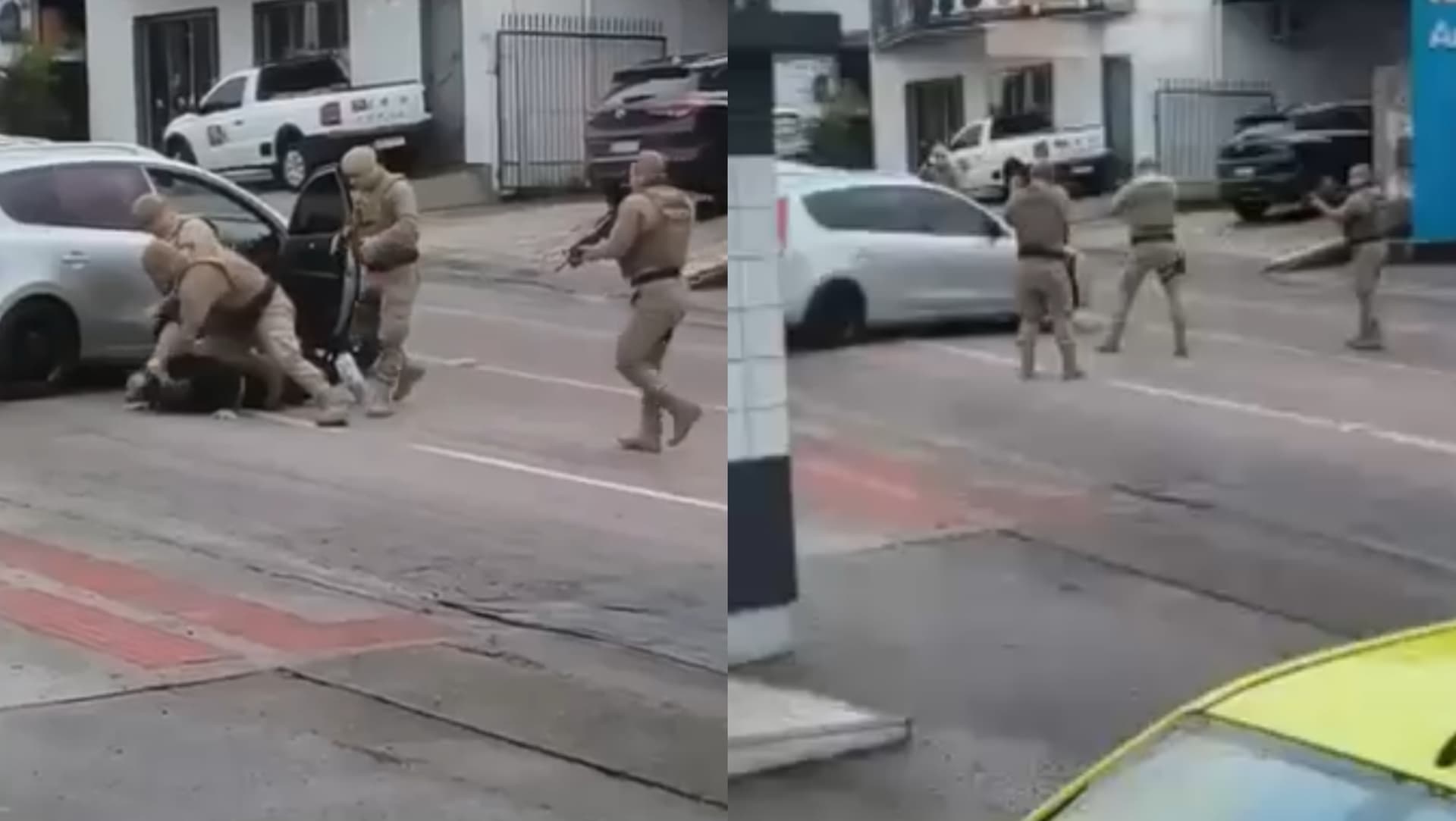 Perseguição termina com criminoso “de cara no asfalto” após tentar atropelar policiais em SC