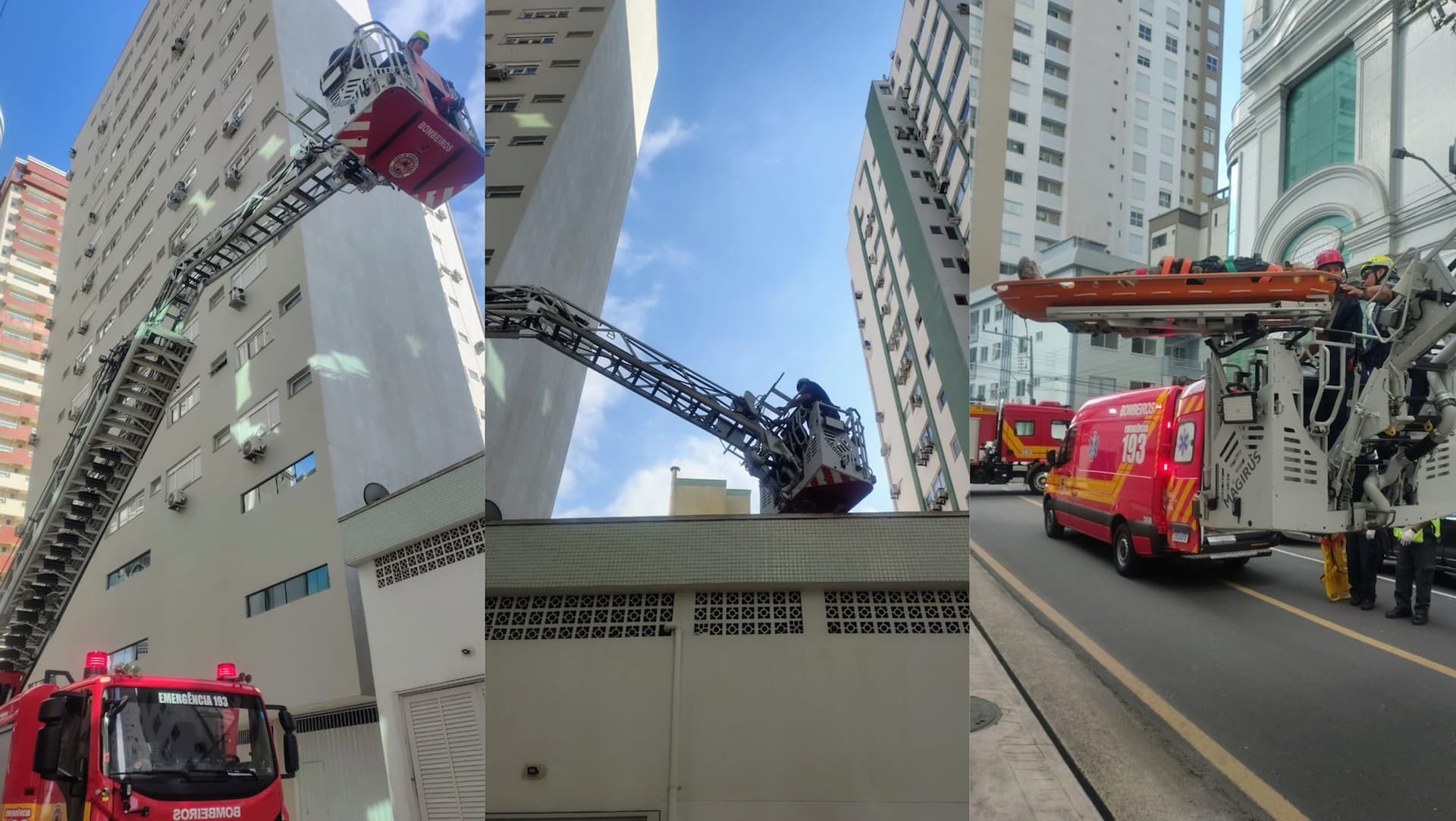 Falha em equipamento faz operário cair de telhado e mobiliza operação de resgate em Balneário Camboriú