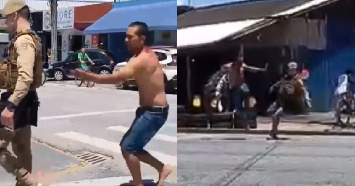 Homem em “surto” tenta se aproximar de criança e acaba contido após atacar PMs em Itajaí