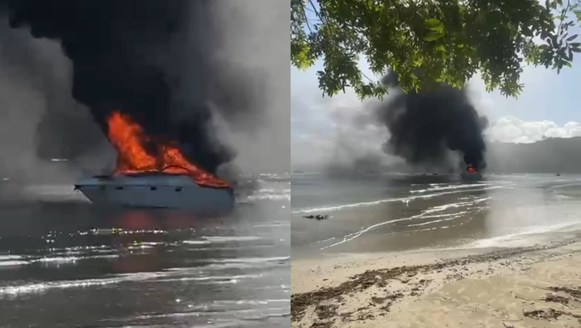 URGENTE: Incêndio em lancha no Caixa D”Aço mobiliza o Corpo de Bombeiros em Porto Belo