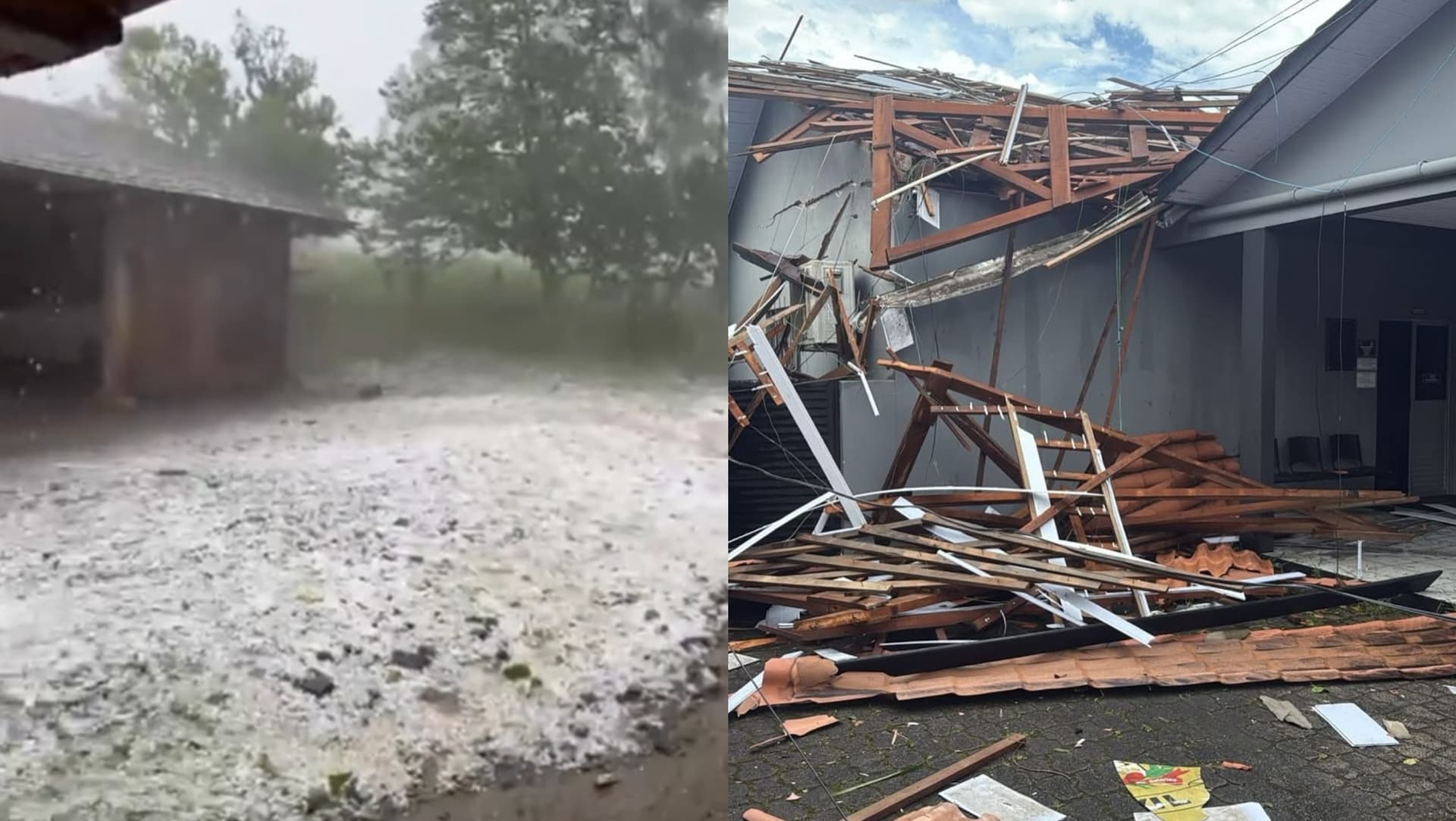 Tempestade com granizo assusta moradores e destrói delegacia em SC