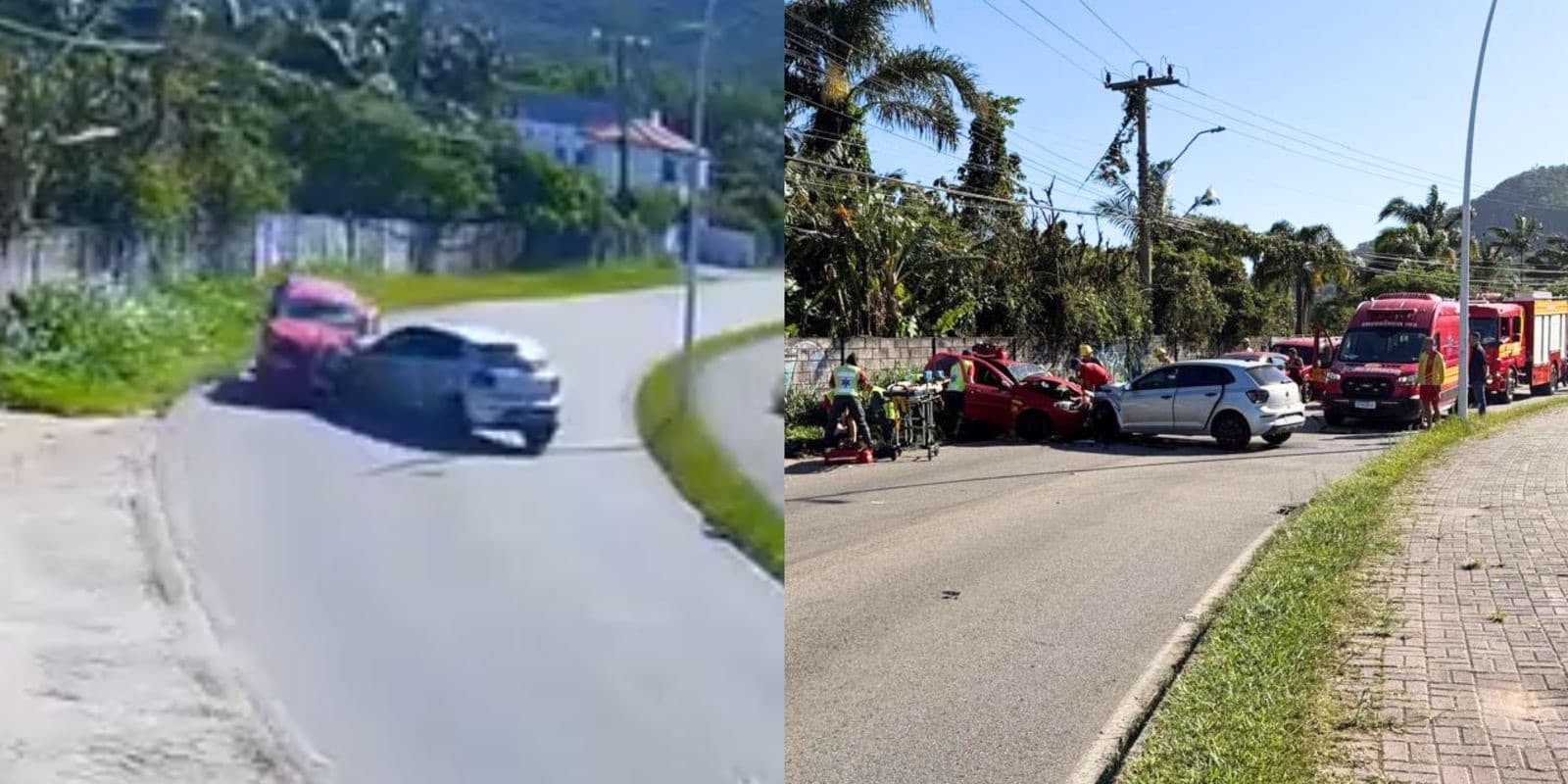 Câmera revela dinâmica de acidente frontal que deixou vítima presa as ferragens em Florianópolis