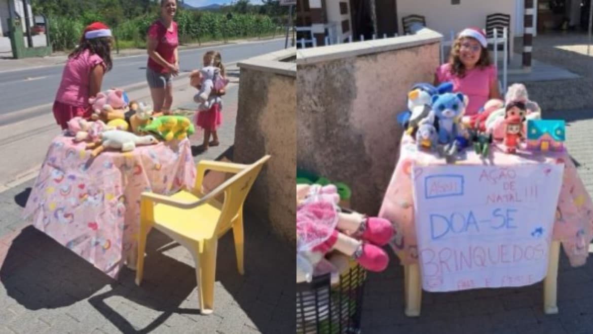 Menina de 8 anos doa brinquedos para alegrar o Natal de crianças carentes em SC