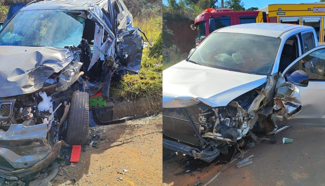 Motorista fica preso às ferragens após colisão entre Jeep e caminhonete na SC-480