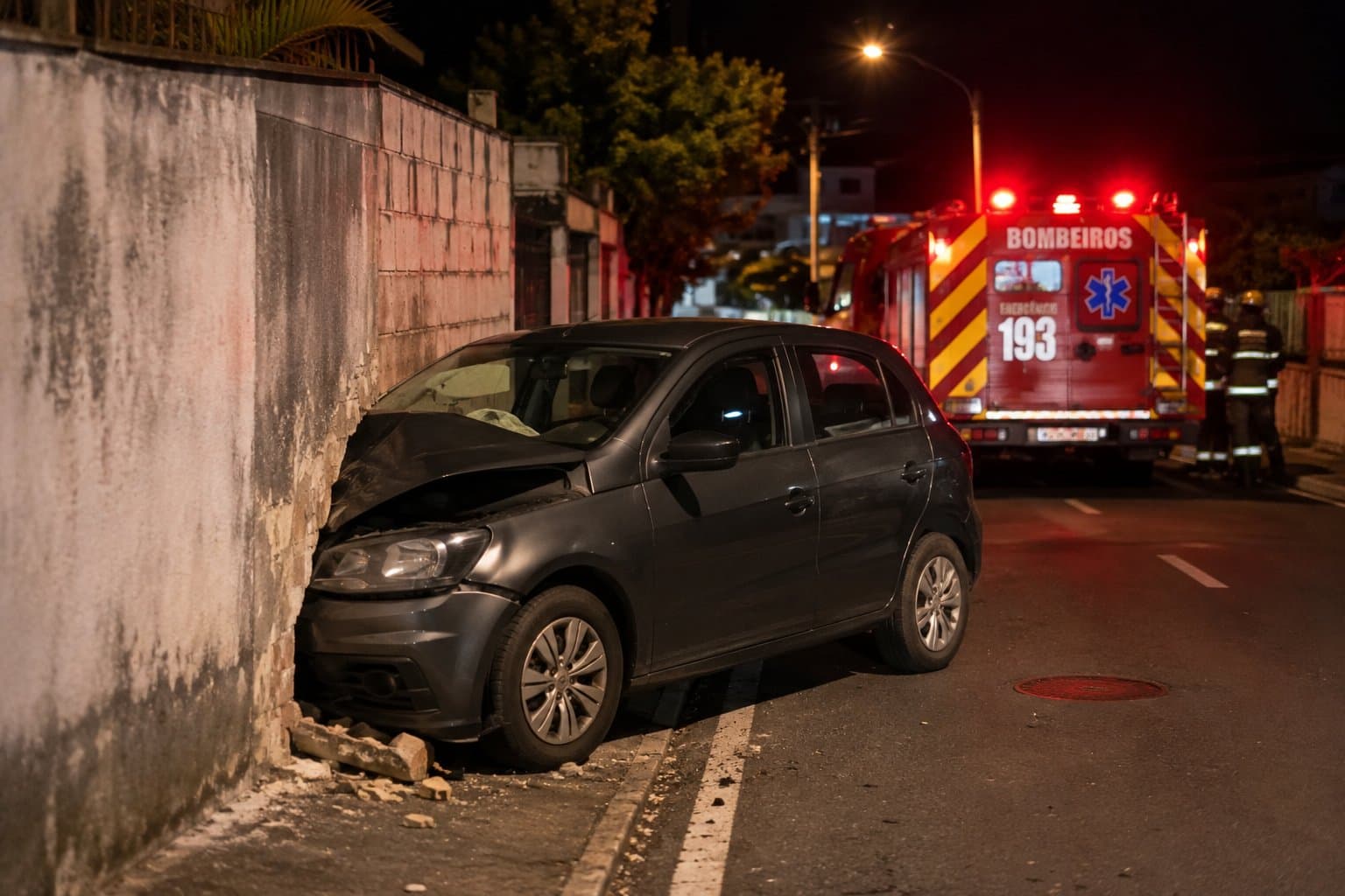 Homem fica preso às ferragens após carro bater contra muro em Florianópolis