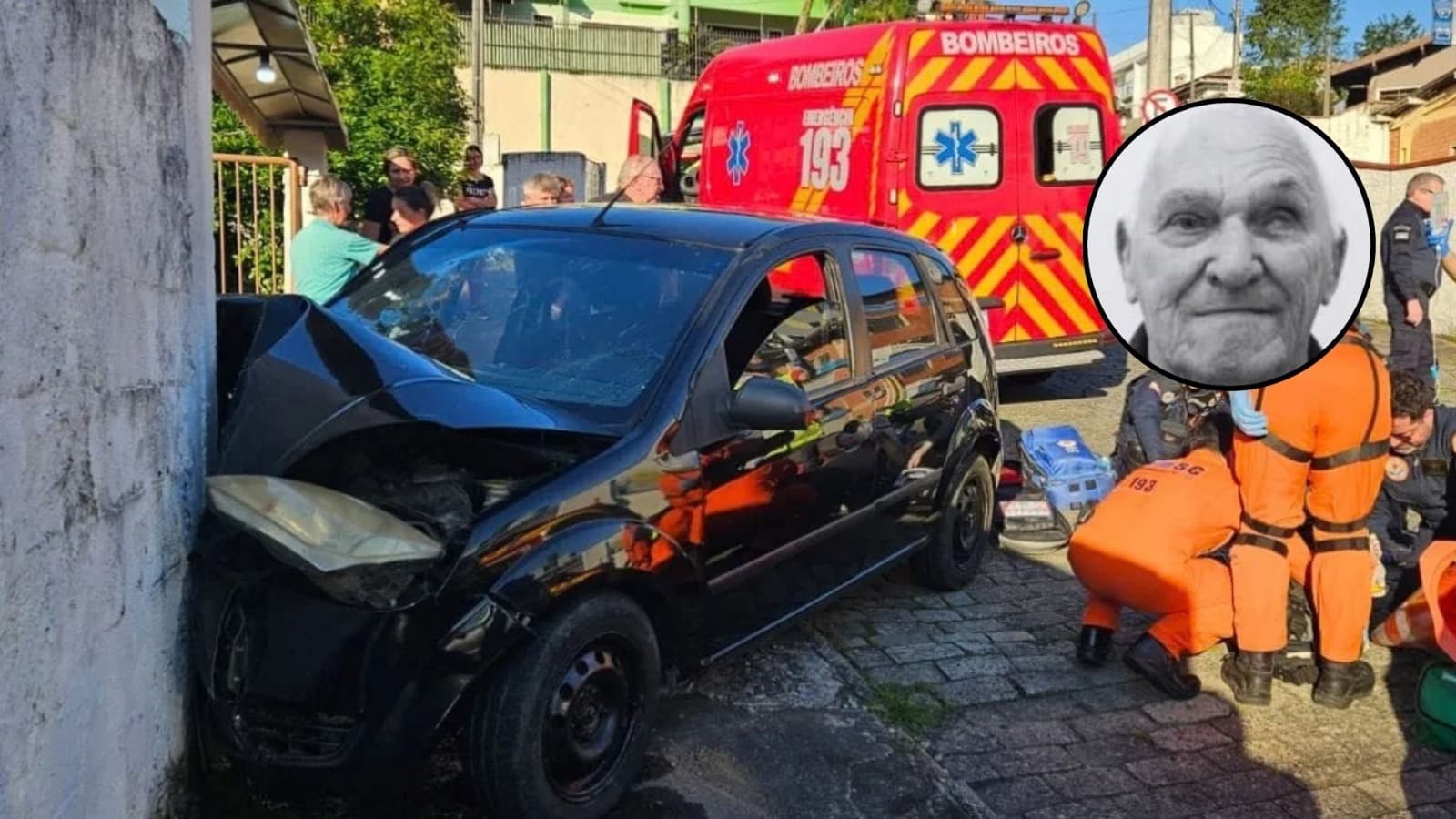 Batida em muro mata idoso de 75 anos e deixa passageira gravemente ferida em Blumenau