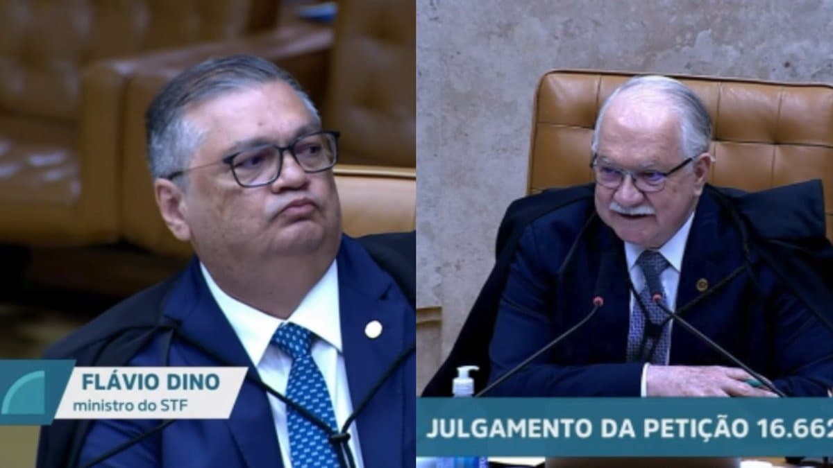 Ministros Flavio Dino e Edson Fachin durante o julgamento da Peticao 16.662 no STF