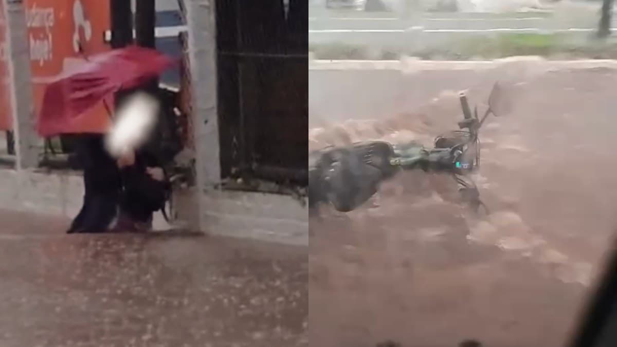Enxurrada deixa ruas de Chapecó debaixo d”água e moradores flagram cenas impressionantes