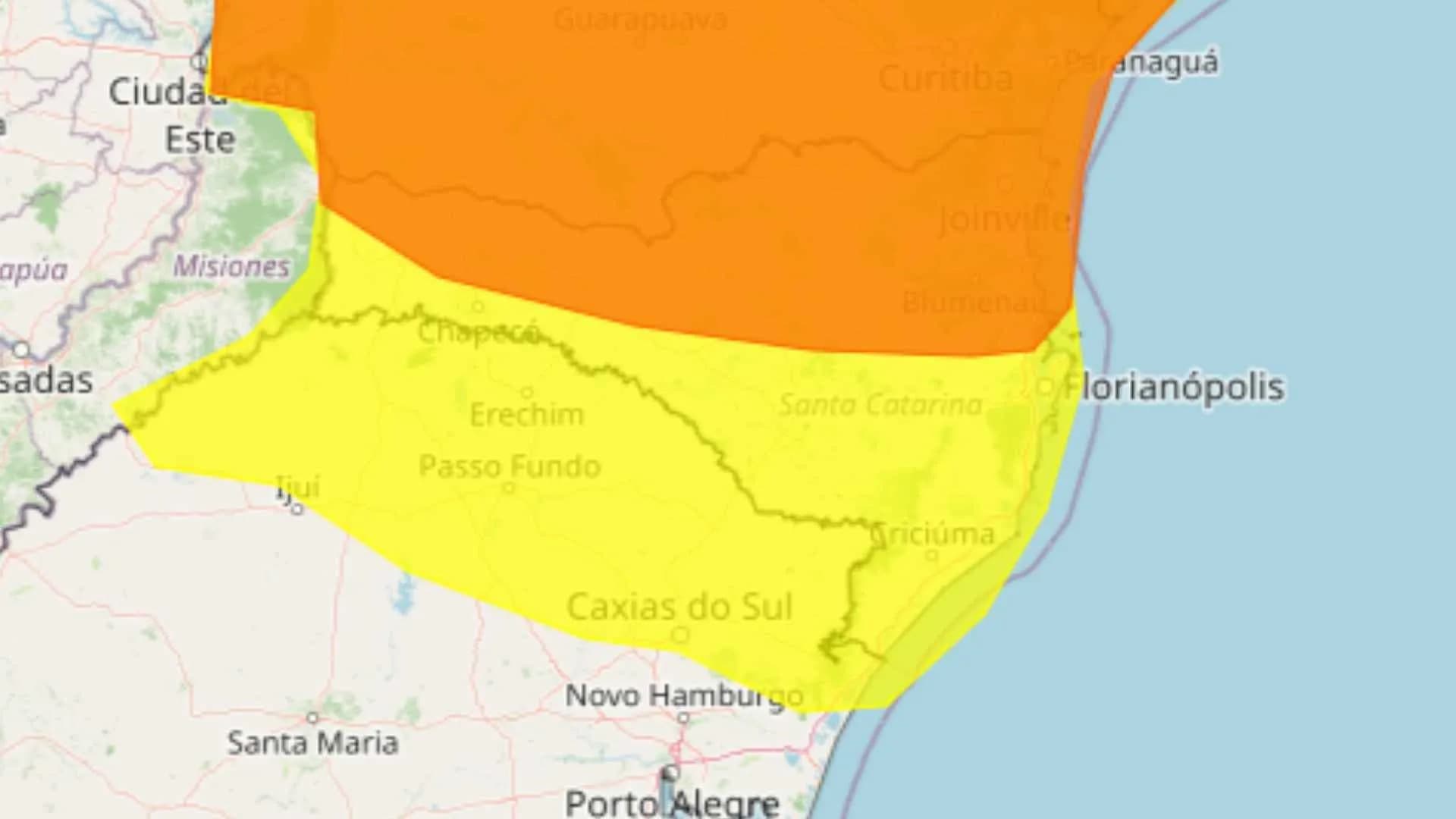 Santa Catarina tem dois alertas de tempestade e previsão de ventos de até 100 km/h