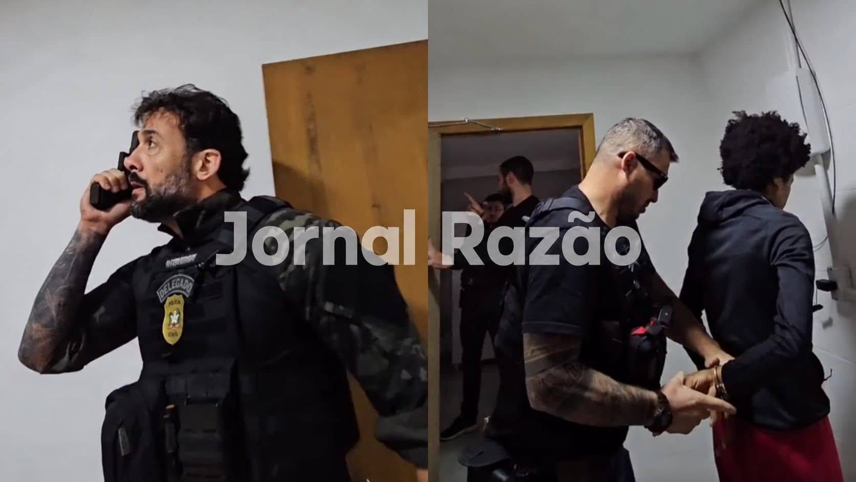 Policiais civis durante operação que resultou na prisão de uma mulher em Joinville