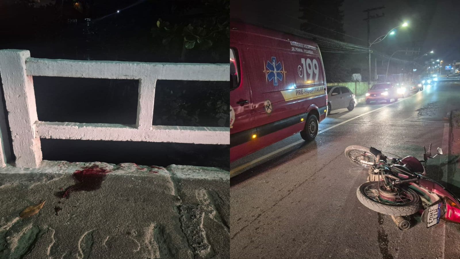 Motociclista fica com a cabeça presa em ponte após acidente e mobiliza bombeiros