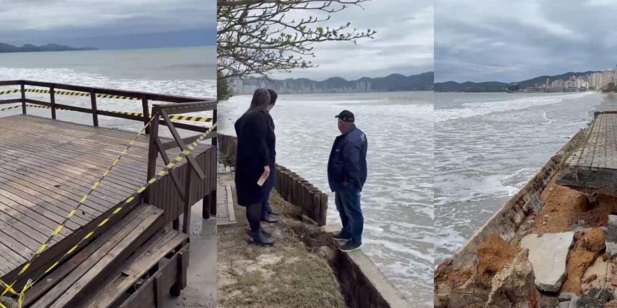 Itapema decreta situação de emergência após avanço do mar causar destruição na Meia Praia