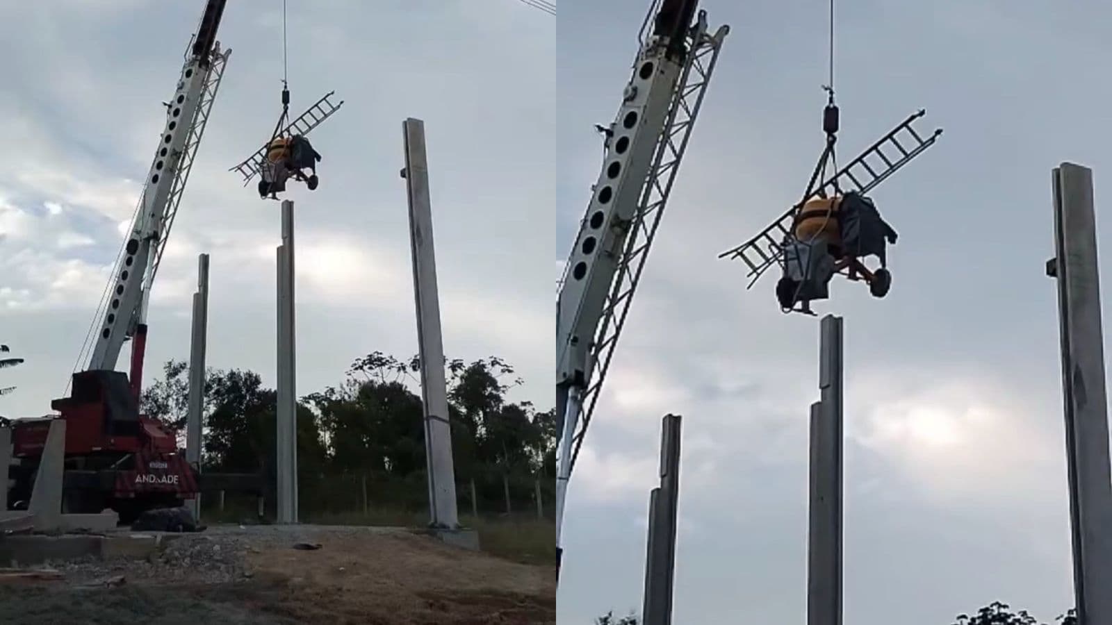 “Pros nóia não levar”, diz morador após operários pendurarem ferramentas no topo de guindaste em obra de SC