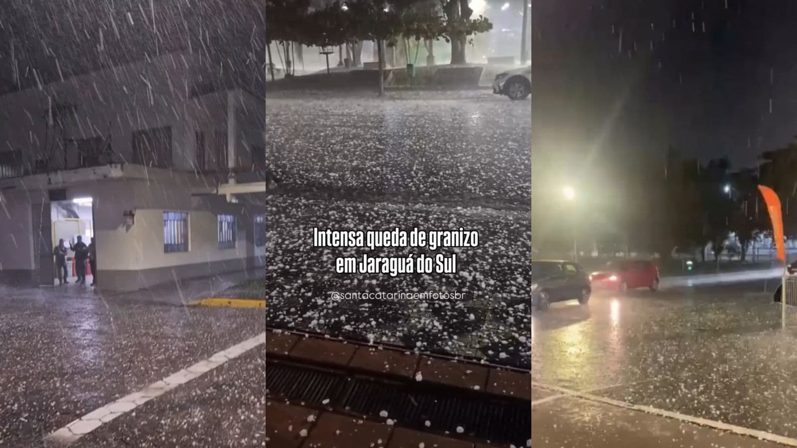 Temporal de granizo atinge Jaraguá do Sul e motoristas precisam se abrigar em estacionamento