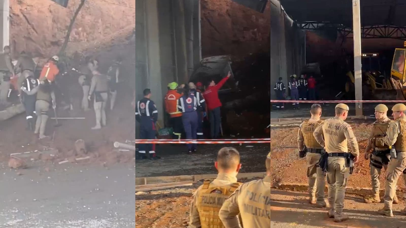URGENTE: Parede de barracão desaba e escavadeira retira terra em busca de soterrados em SC