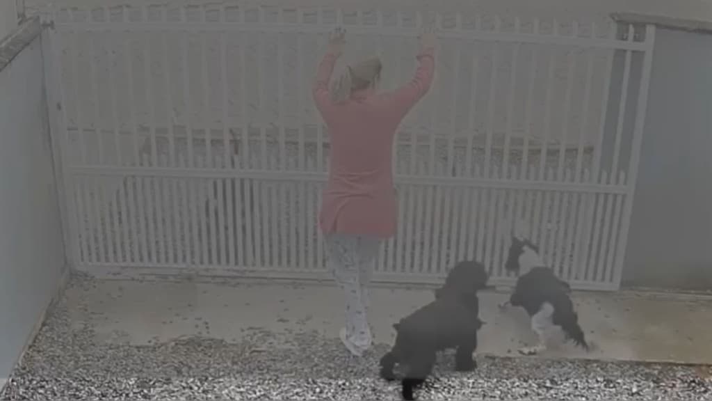 Aos gritos, mulher pede socorro enquanto pitbulls tentam derrubar portão
