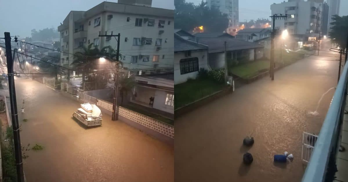 Moradores registram alagamentos em vários pontos de Blumenau após forte tempestade