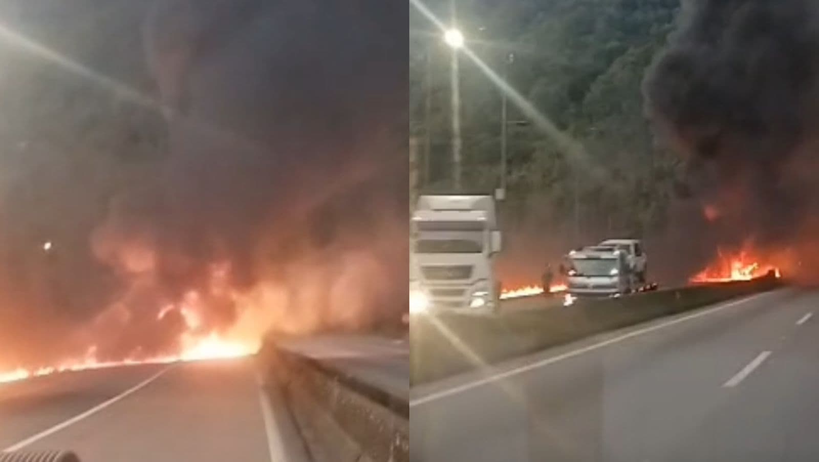 URGENTE: Caminhão explode e mata motorista carbonizado na divisa de SC com o Paraná