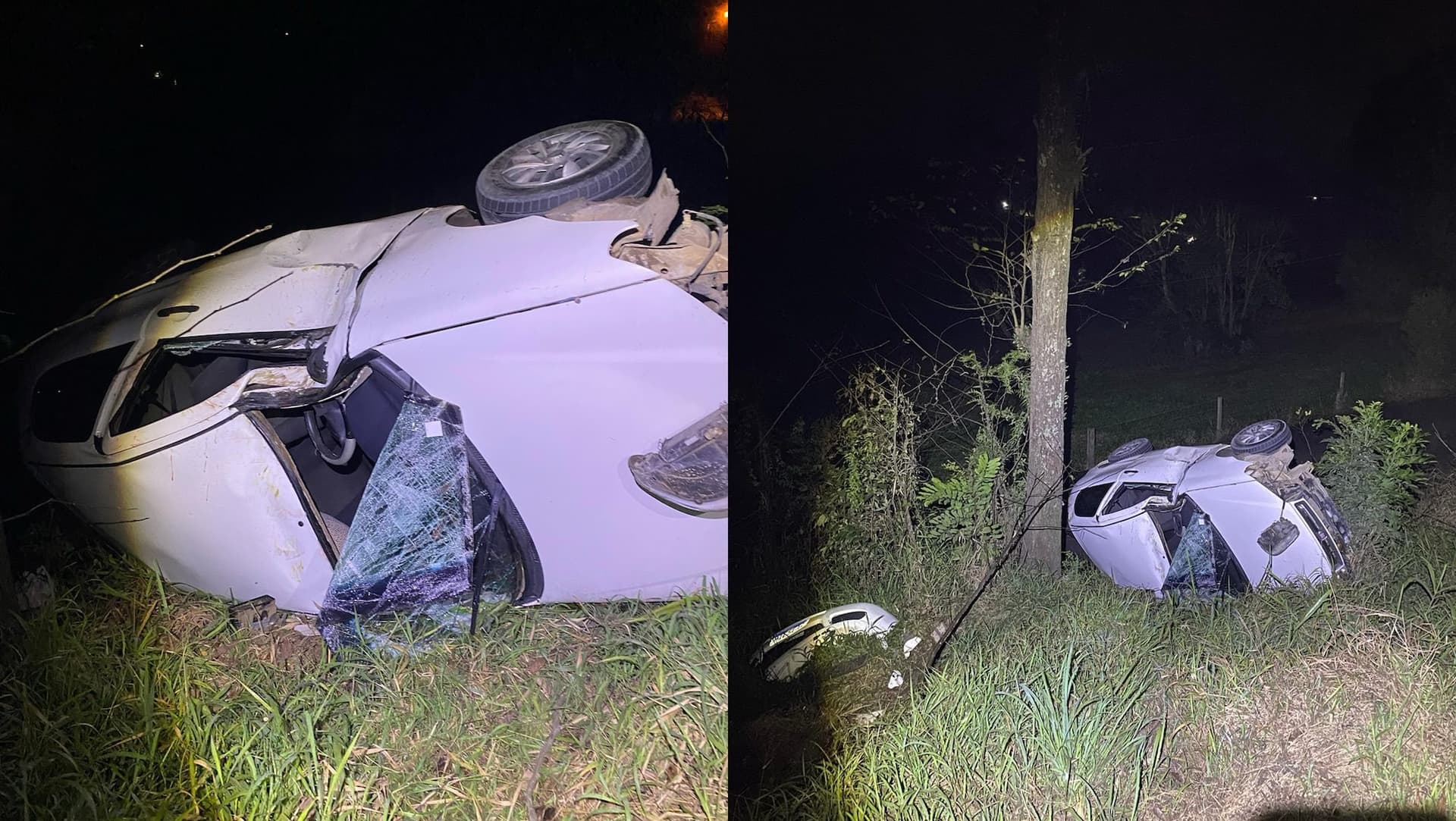 Carro sai da pista na BR-470, capota e deixa criança ferida