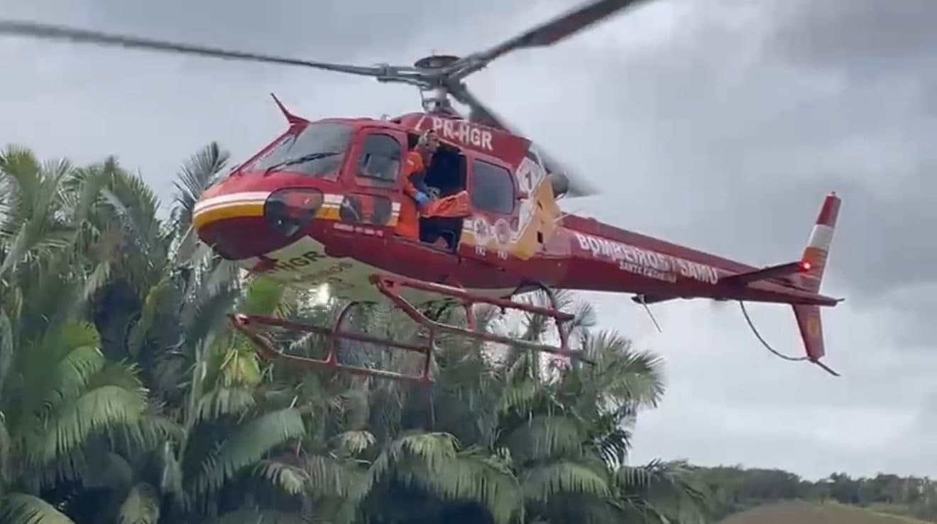 Jovem de Tijucas é levado de helicóptero em estado gravíssimo após acidente