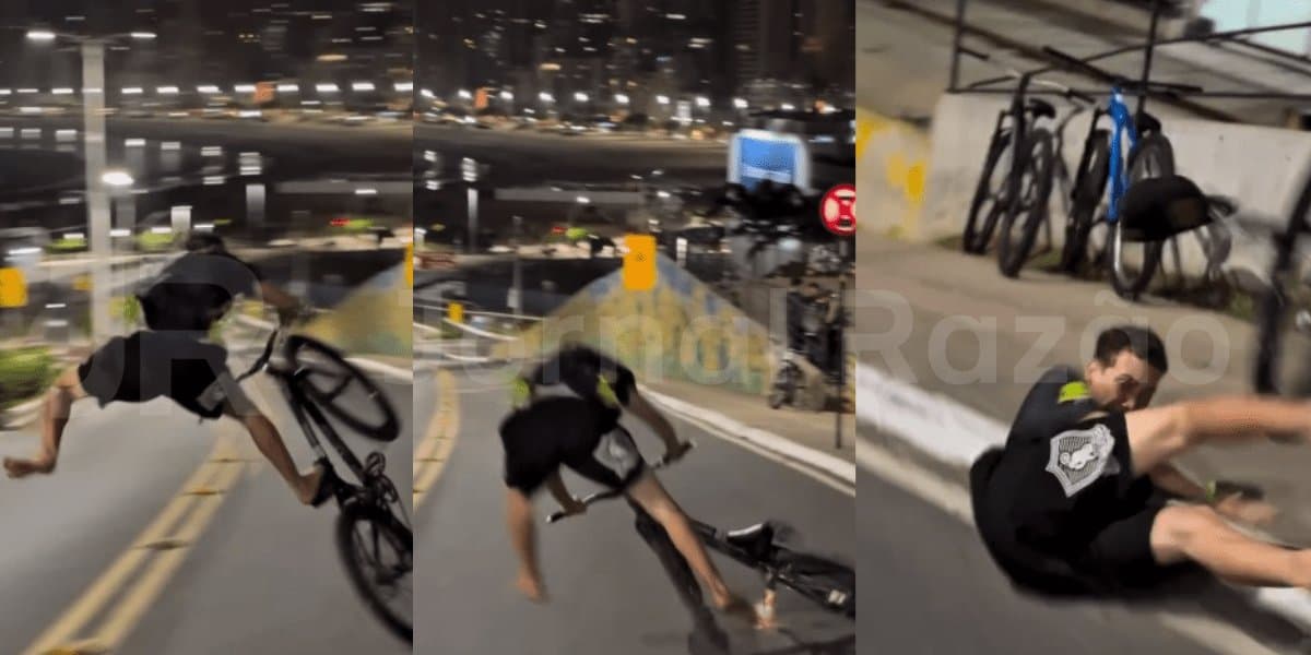 Jovem tenta “grau de bike” na Estrada da Rainha, em Balneário Camboriú, e acaba se arrebentando no asfalto