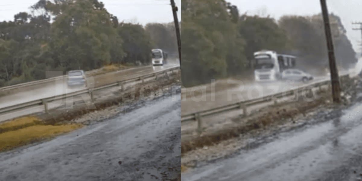 Motorista perde controle e por pouco não bate de frente com carreta em SC: “nasceu de novo”