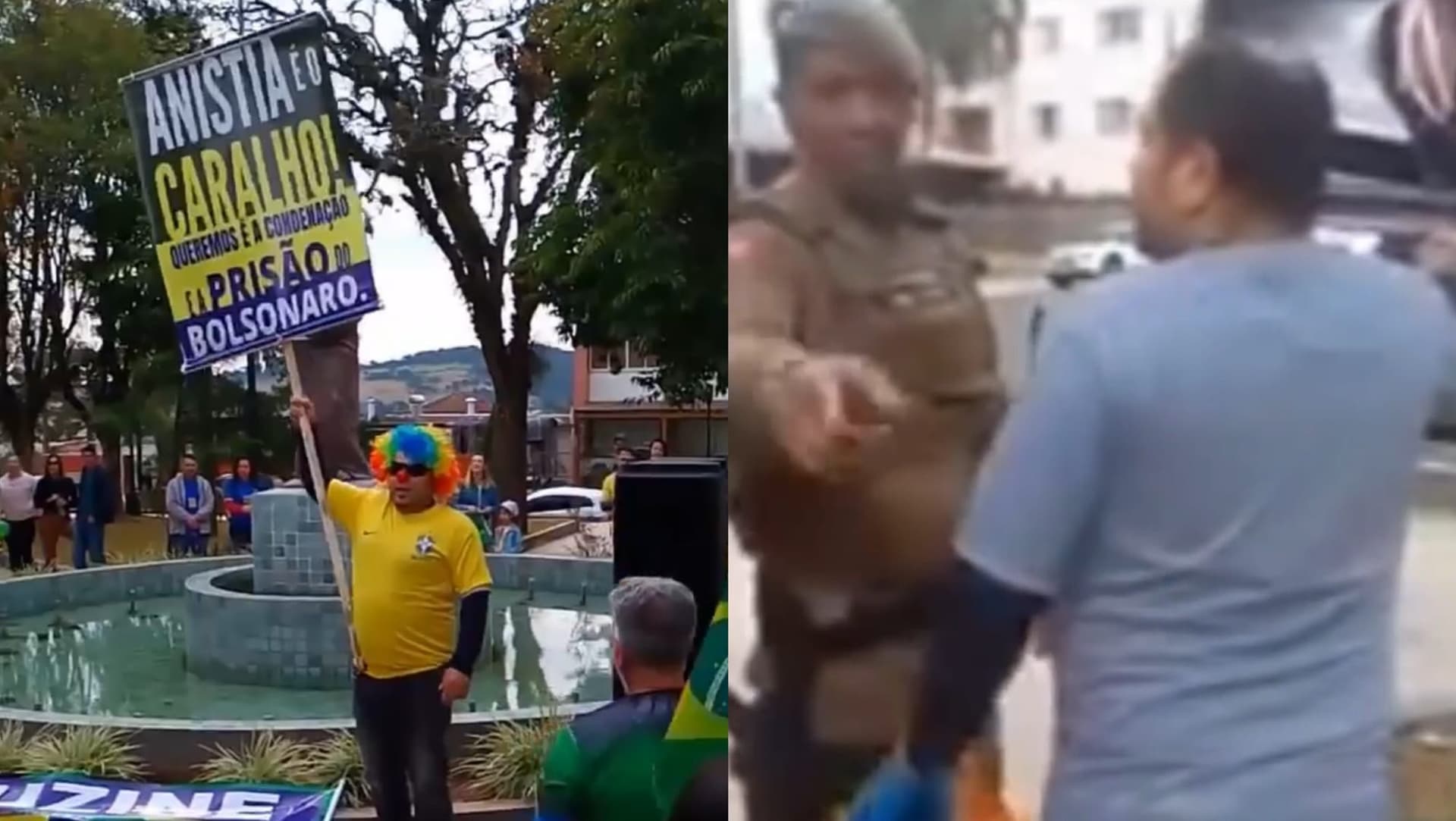 Vestido de palhaço, petista invade protesto bolsonarista em SC e causa tumulto: “anistia é o car…”
