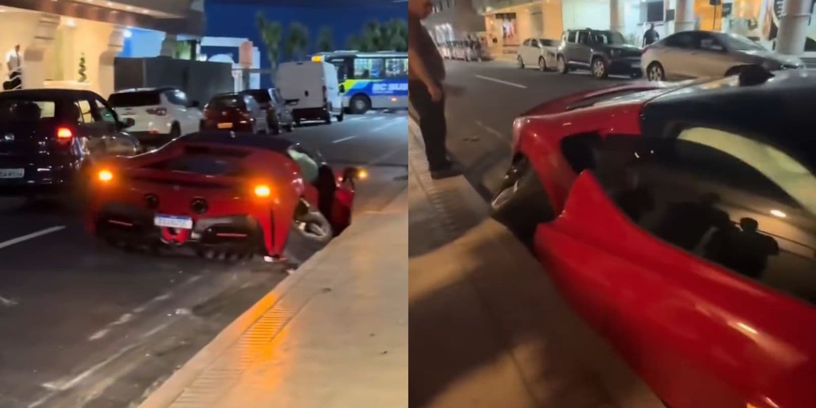 “Já era”: Ferrari milionária é abandonada em Balneário Camboriú após acidente