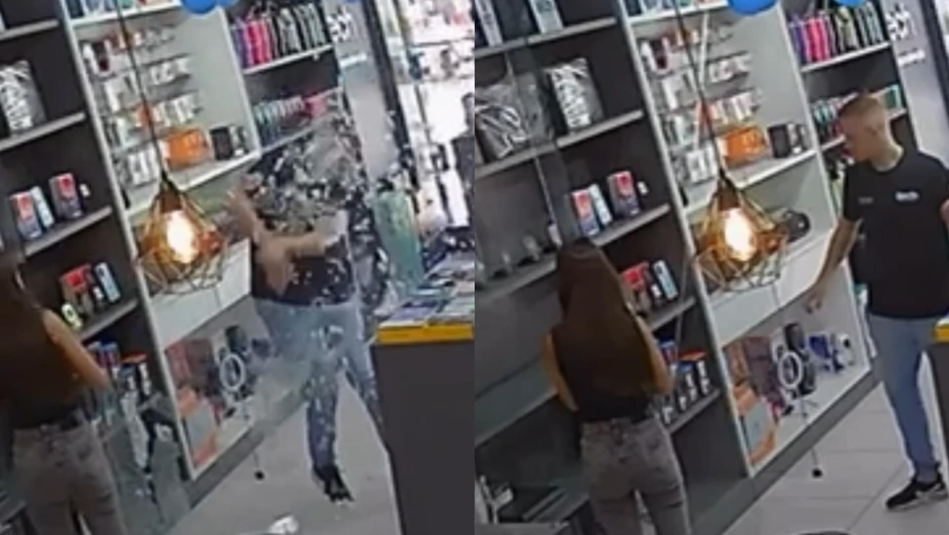 Porta de vidro se solta e “explode” na cabeça de dono de loja em SC