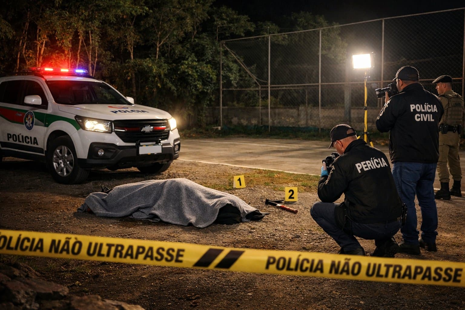 Homem é encontrado morto com ferimento no pescoço nos fundos de cancha em Brusque
