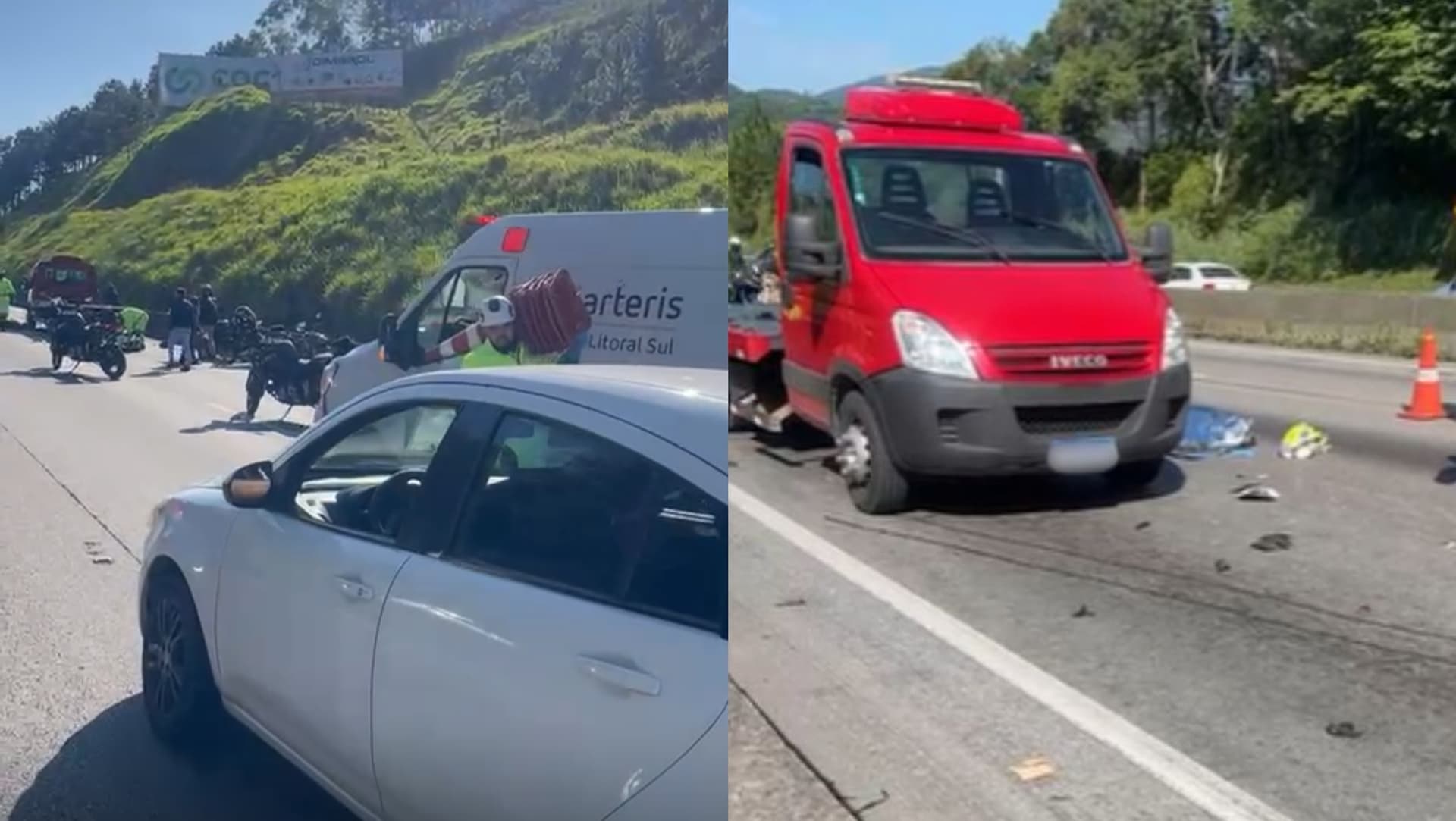 Duas pessoas morrem em grave acidente entre moto e caminhão-guincho na BR-101 em Itapema