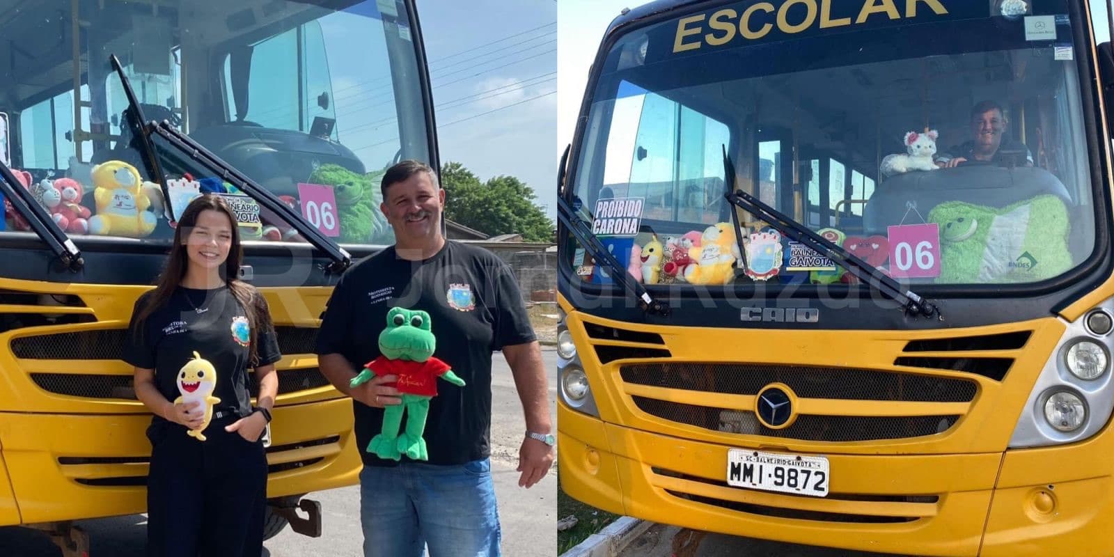 Colegas viralizam ao usar ursinhos de pelúcia para acolher crianças autistas no transporte escolar em SC