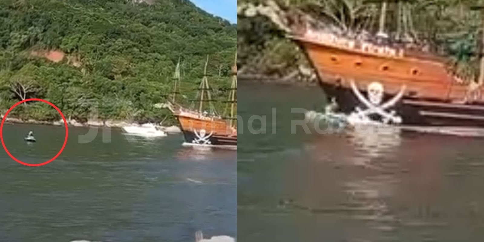 Acidente entre barco pirata e jetski mobiliza resgate em Balneário Camboriú