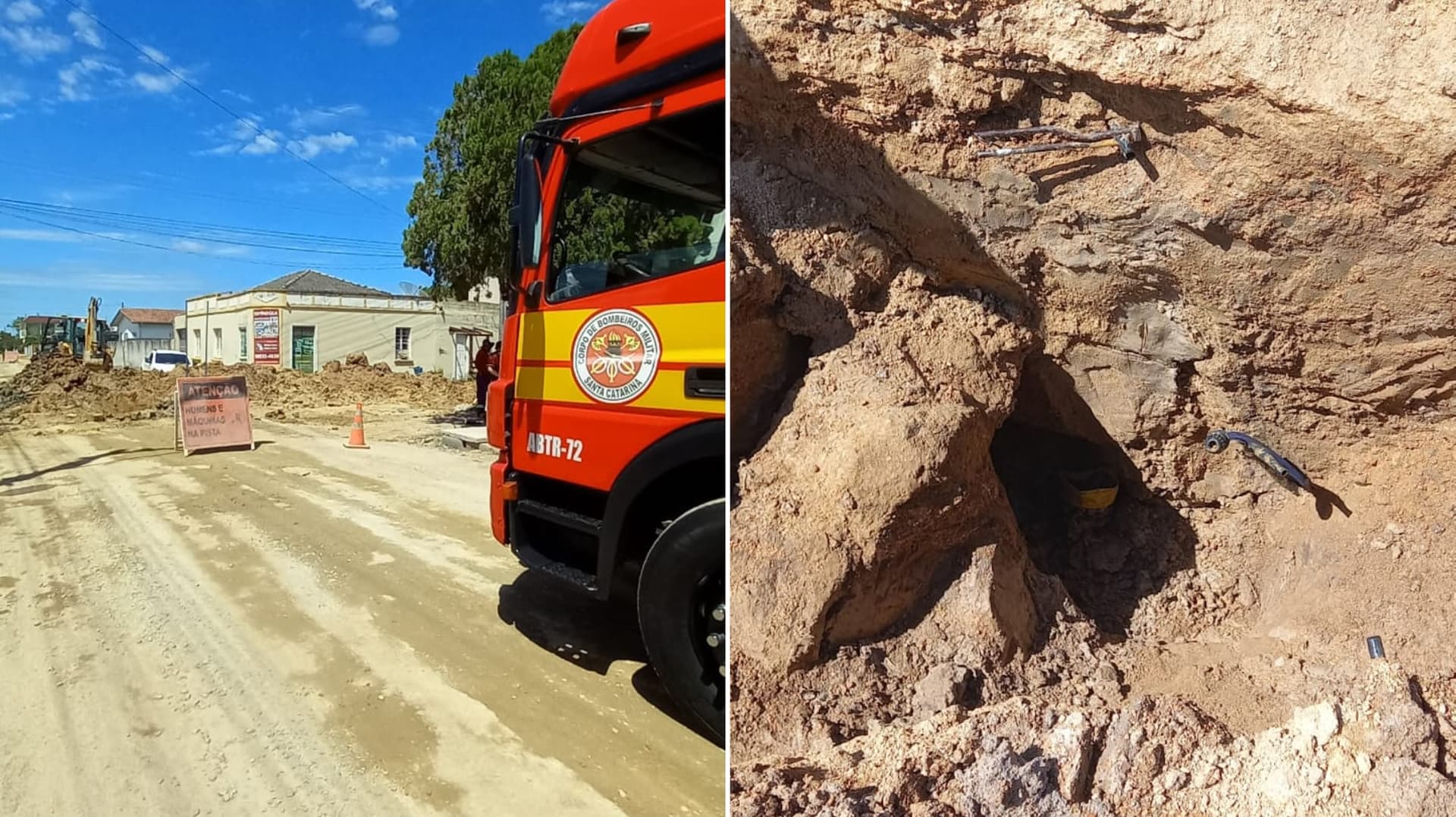 Homem é retirado com vida após soterramento em obra de SC
