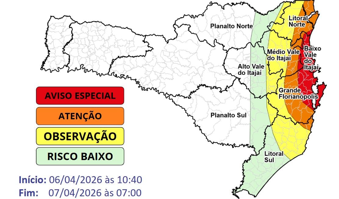 SC em alerta vermelho: chuva volumosa preocupa e Defesa Civil emite novo aviso