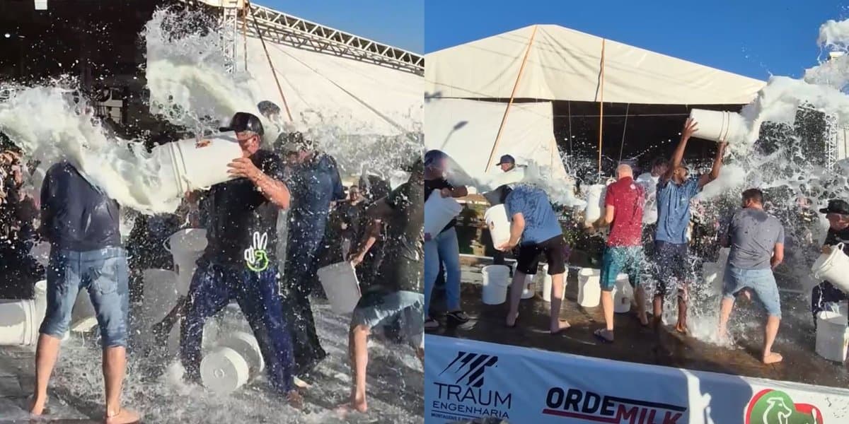 Produtores tomam “banho de leite” para celebrar campeões de torneio leiteiro em Santa Catarina