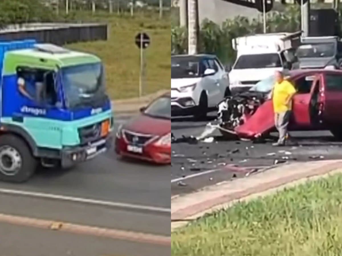 Idoso escapa de tragédia após carro invadir a pista e ter a frente arrancada por caminhão em Criciúma