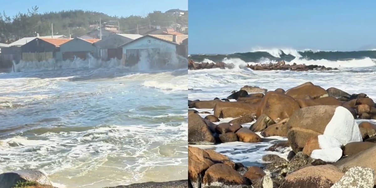 Ressaca com ondas de 4 metros faz mar avançar sobre construções e assusta moradores em SC