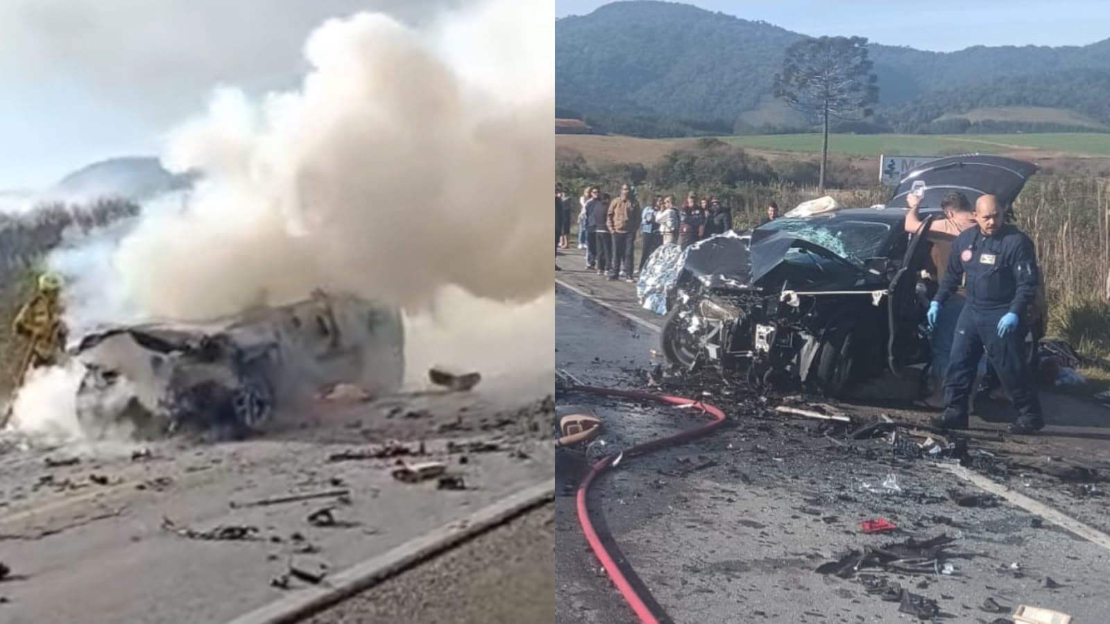 Carro vira “bola de fogo” após colisão violenta e BR-282 fica totalmente interditada em SC