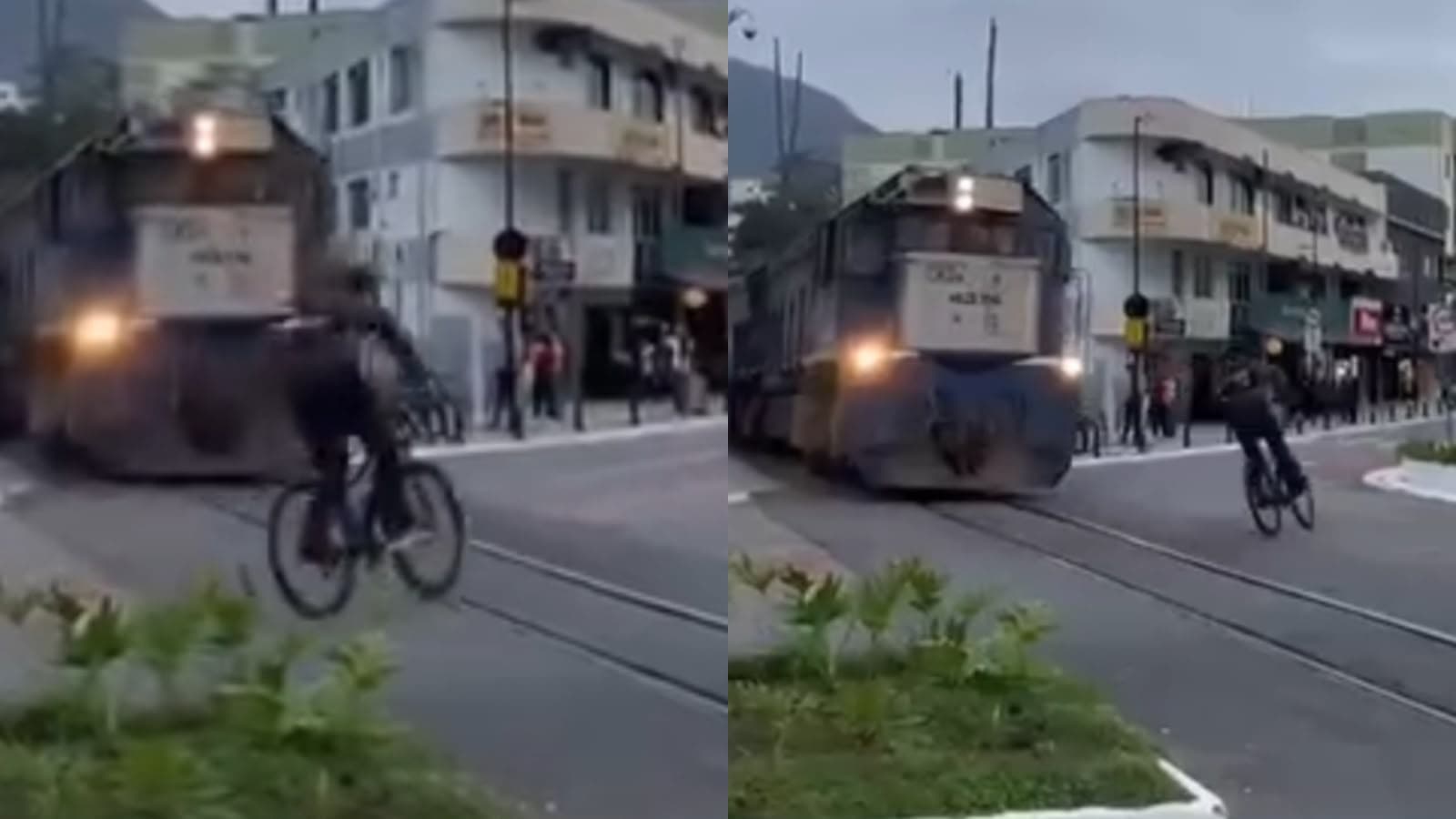 “Na próxima ele consegue”: ciclista passa raspando na frente de trem em SC e vídeo viraliza