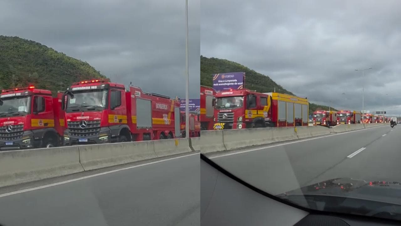 “Pegou fogo onde?”: moradores se impressionam com fila de caminhões novos para os bombeiros em SC