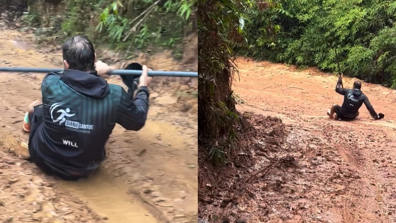“Ele só aceitou”: homem se desequilibra em trilha e desce sentado no barro ladeira abaixo em SC